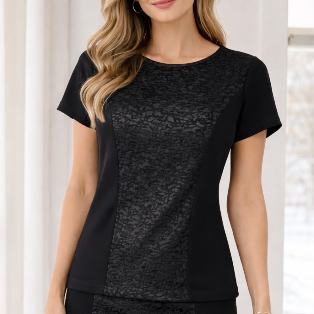 Calvin Klein Black Patterned Short Sleeve Top